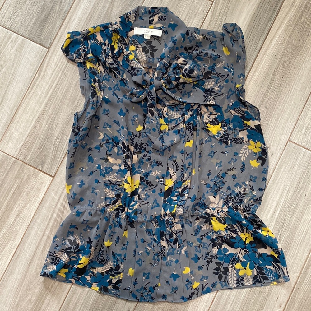 LOFT Peplum Tie Neck Top